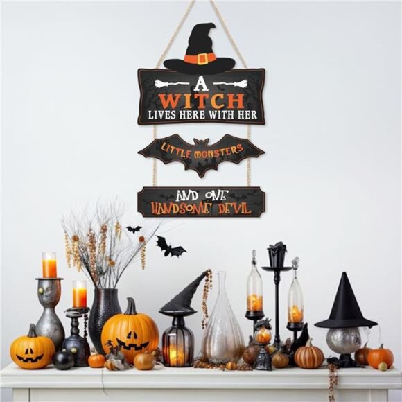 3Pcs Halloween Party Door Hanger Witch Themed Wall Hanging Sign - Picture 2 of 7